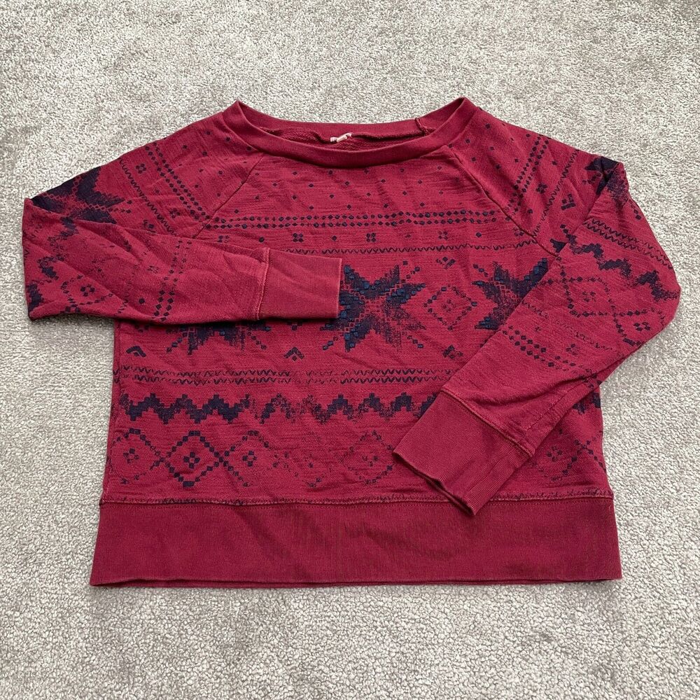 J.Crew Vintage Pullover Sweatshirt Womens Small Geometric Red Holiday Christmas